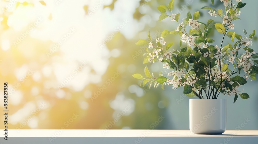 Poster a white vase with a bunch of green leaves in it sits on a table. the vase is filled with a variety o