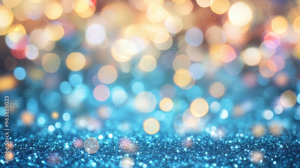 Poster a shimmering blue bokeh light background with vibrant colors, perfect for adding a magical touch to 
