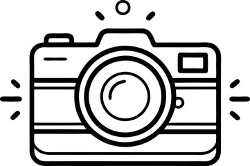 Line Art Illustration of a Vintage Camera Icon with Bold Black Outlines