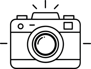 Minimalist Line Art Illustration of a Vintage Camera Icon with Flash Element
