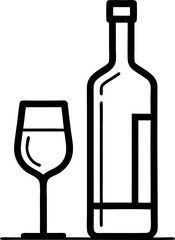 Minimalist Wine Bottle and Glass Icon in Black and White Design