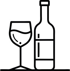 Minimalistic Line Art of Wine Bottle and Glass Icon for Fine Dining or Beverage Themes