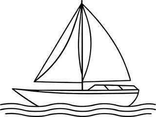 Minimalist Black and White Sailboat Drawing on Ocean Waves for Nautical Activities