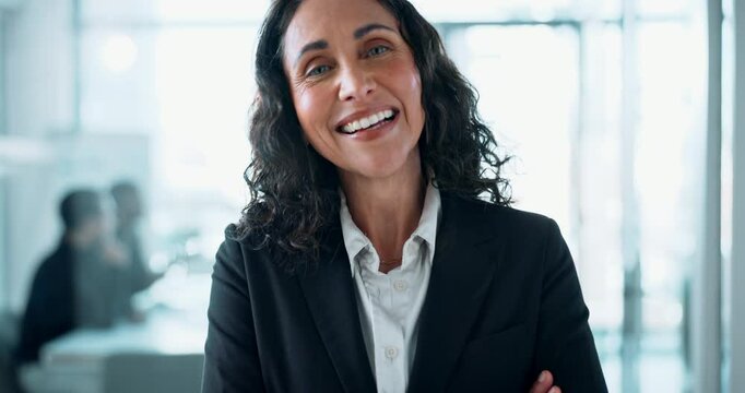 Smile, corporate and professional with business woman in office for internal auditor, financial organization and consultant. About us, asset management and portrait of person in actuary firm