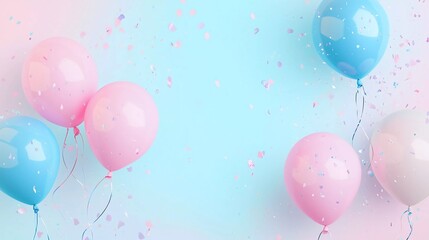 Beautiful panoramic background with nice pink and blue balloons