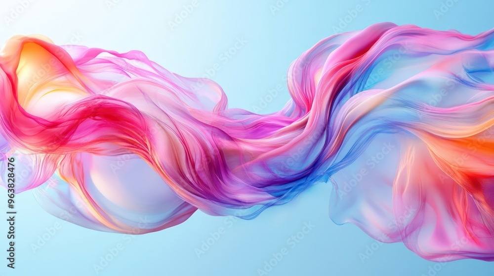 Aufkleber A colorful, flowing piece of fabric with a blue background. The colors are bright and vibrant, creating a sense of energy and movement. The image could be interpreted as a representation of the beauty