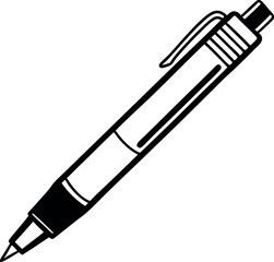 Black and White Vector Illustration of a Ballpoint Pen for Office and School Supplies