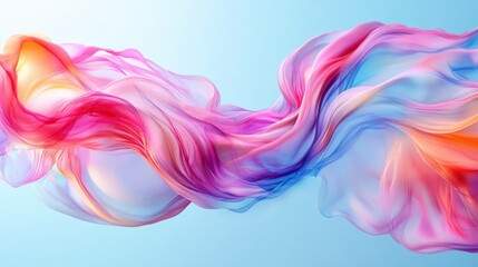 Fototapeta premium A colorful, flowing piece of fabric with a blue background. The colors are bright and vibrant, creating a sense of energy and movement. The image could be interpreted as a representation of the beauty