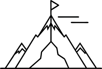 Minimalist Mountain Icon with Flag Symbolizing Achievement and Success