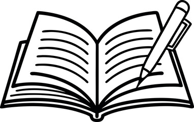 Illustration of Open Book with Pen for Writing, Note Taking, and Learning Inspiration