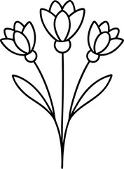 Minimalist Line Art Illustration of Elegant Floral Design with Three Blossoms