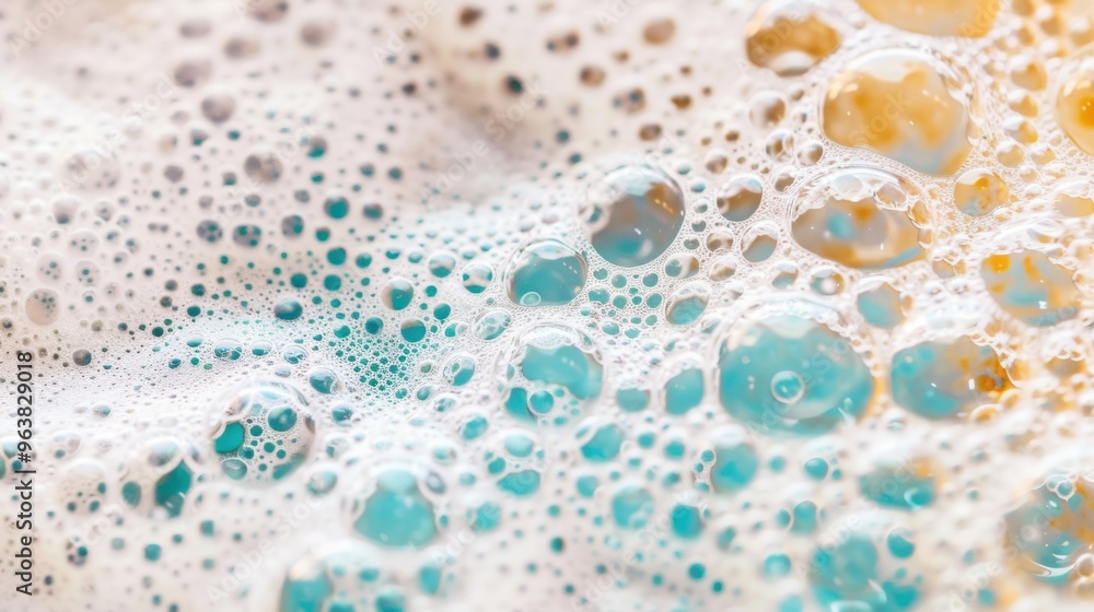 Poster bubbles and foam swirl together, creating a mix of colors and textures in a close-up view that highl