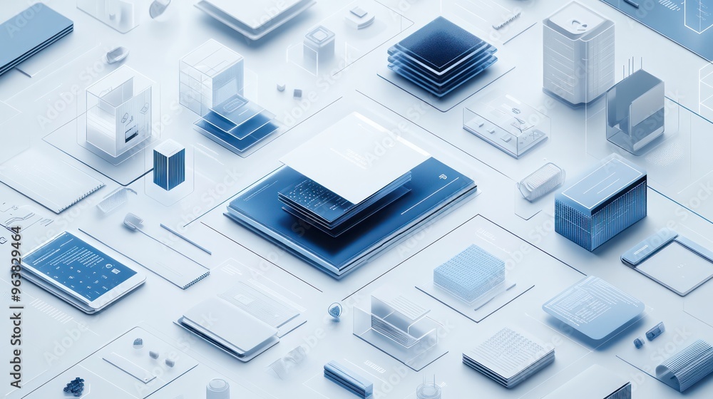 Fototapete a computer chip is shown in a blue and white image. the image is a collage of various computer chips