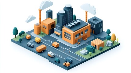 Fototapeta premium A cityscape with a lot of buildings and cars. The buildings are orange and the cars are of various sizes. Scene is busy and bustling