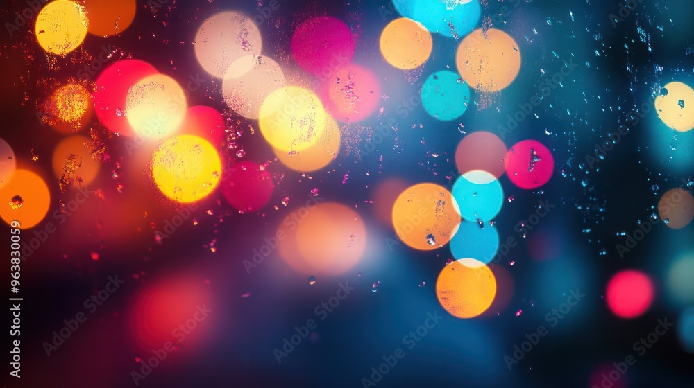 Leinwandbilder a blurry image of colorful lights with a blue background. the lights are scattered and overlapping, 