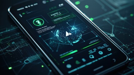 Futuristic Cybersecurity Interface on Cutting Edge Smartphone Device