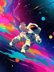 Naklejka premium Astronaut Floating in a Cosmic Landscape
