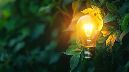 Glowing Lightbulb Amidst Lush Foliage Symbolizing Eco Friendly Energy and Innovation