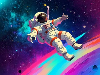 Naklejka premium Astronaut Floating in a Cosmic Landscape