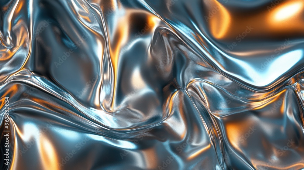 Poster A shiny, metallic fabric with a gold hue. The fabric is draped over a surface, creating a sense of movement and depth. The image evokes a feeling of luxury and sophistication