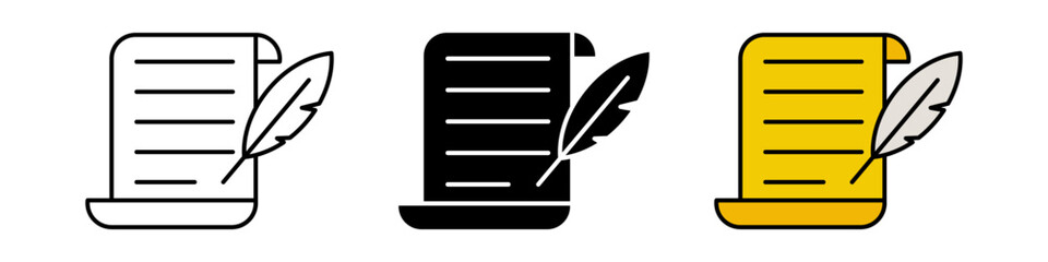 pen and parchment paper icon set. writing sign symbol. trendy and modern design