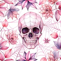 Fototapeta premium Ethereal Pink Skull Crowned with Delicate Floral Whispers