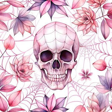 Ethereal Pink Skull Crowned with Delicate Floral Whispers