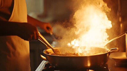 9. A person cooking a meal, focused expression