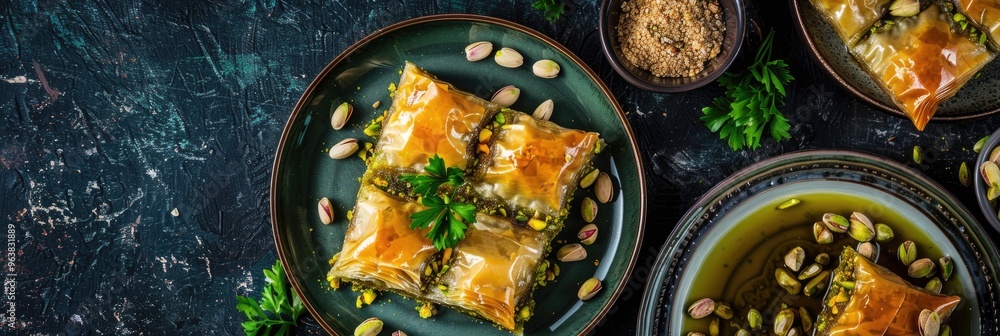 Wall mural Turkish-Inspired Pistachio Baklava Featuring Classic Middle Eastern Flavors