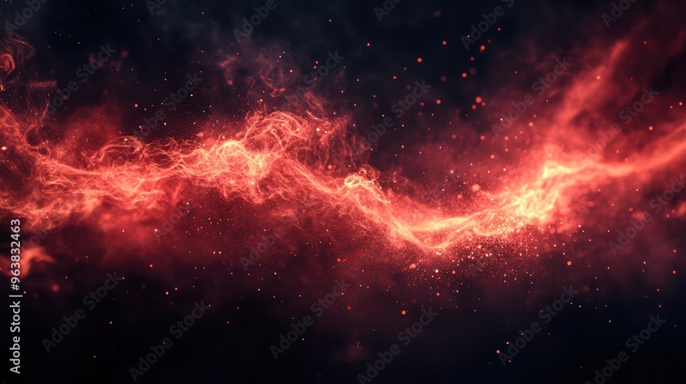 Poster a red line of fire with a lot of sparks. the fire is very bright and it looks like it is moving