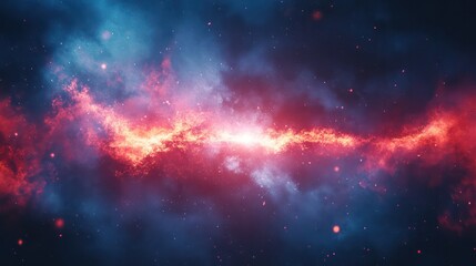 Obraz premium A bright red line of fire in the sky. The fire is surrounded by a blue and purple background
