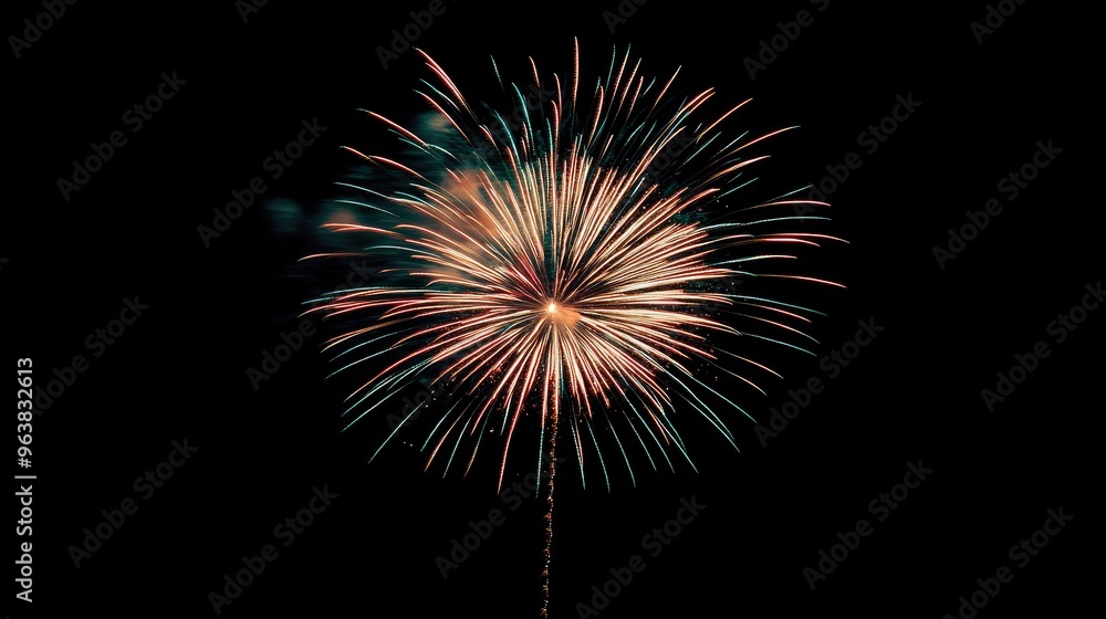 Poster colorful fireworks fill the night sky with light and energy, creating a bold display with plenty of 
