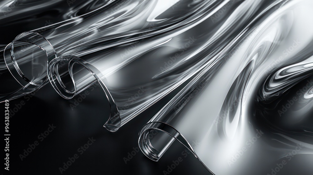 Leinwandbilder A piece of clear plastic with a wave pattern. The image is abstract and has a futuristic feel to it