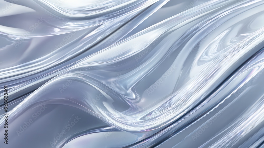 Poster A silver wave with a shiny surface. The wave is long and has a smooth texture. The image has a futuristic and sleek feel to it