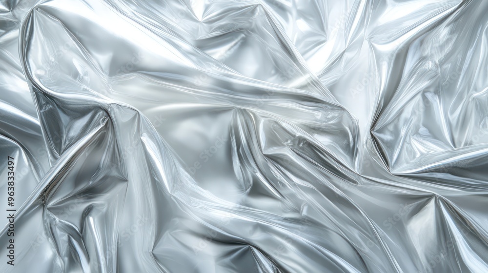 Fototapete A silver fabric with a shiny surface. The fabric is very thin and has a reflective quality. The image is abstract and has a modern, futuristic feel to it