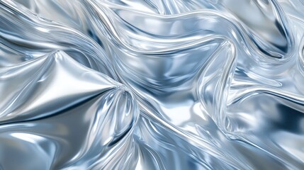 Obraz premium A shiny silver fabric with a wave pattern. The fabric is reflective and has a metallic sheen