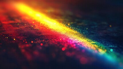 Fototapeta premium A colorful line of dots on a dark background. The dots are of different colors and sizes, creating a sense of movement and energy. The image is abstract and dynamic