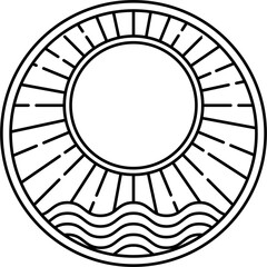 A classic vintage-style outline design with the sun, leaves, ocean waves, and mountains. The logo evokes the beauty and balance of the earth’s natural elements, offering a sense of calm and discovery