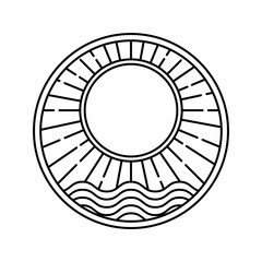 A classic vintage-style outline design with the sun, leaves, ocean waves, and mountains. The logo evokes the beauty and balance of the earth’s natural elements, offering a sense of calm and discovery