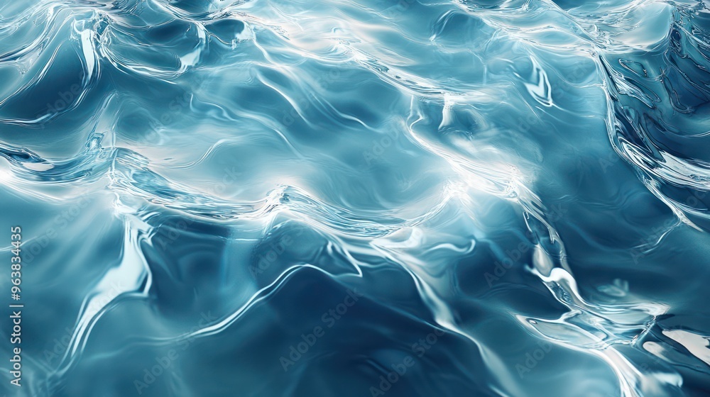 Poster the image is of a body of water with a blue color. the water appears to be calm and still, with no v