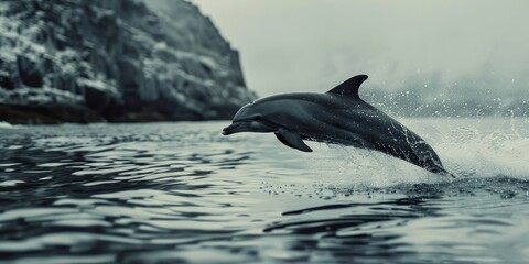 Fototapeta premium A sleek dolphin soaring elegantly through the air