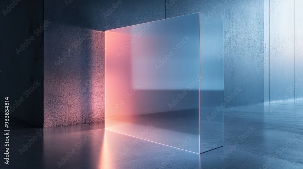 Aufkleber a glass wall with a red and blue light shining on it. the light is reflected in the glass, creating 