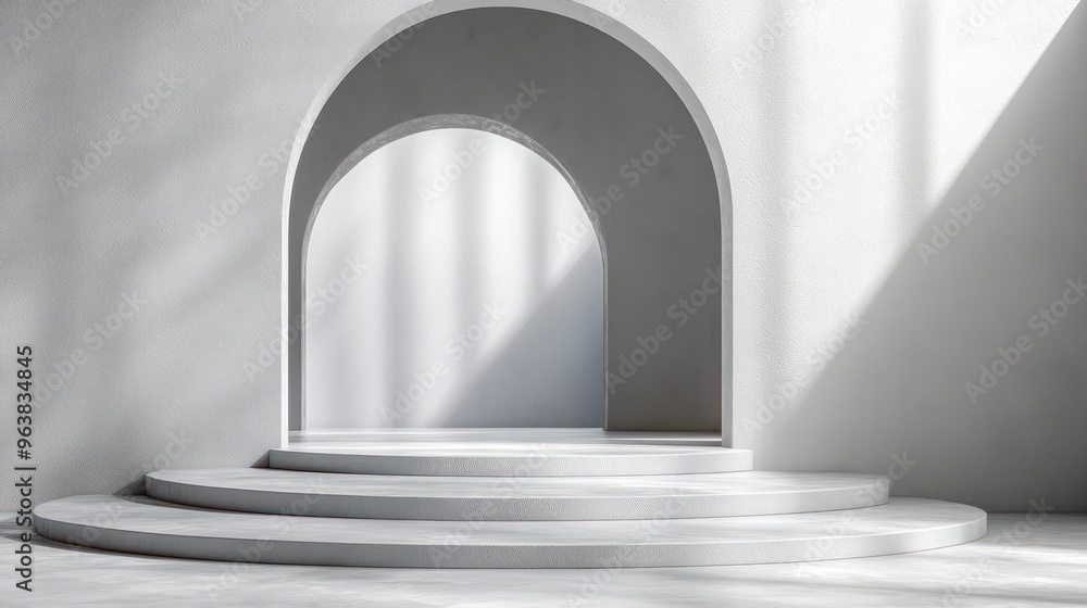 Poster a white archway with a white floor in front of it