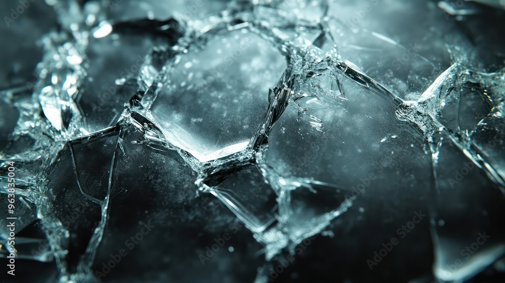 Poster a shattered glass with a dark background. concept of brokenness and fragility