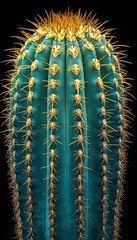 Naklejka premium Close-up of a Blue-Green Cactus with Sharp Golden Spines