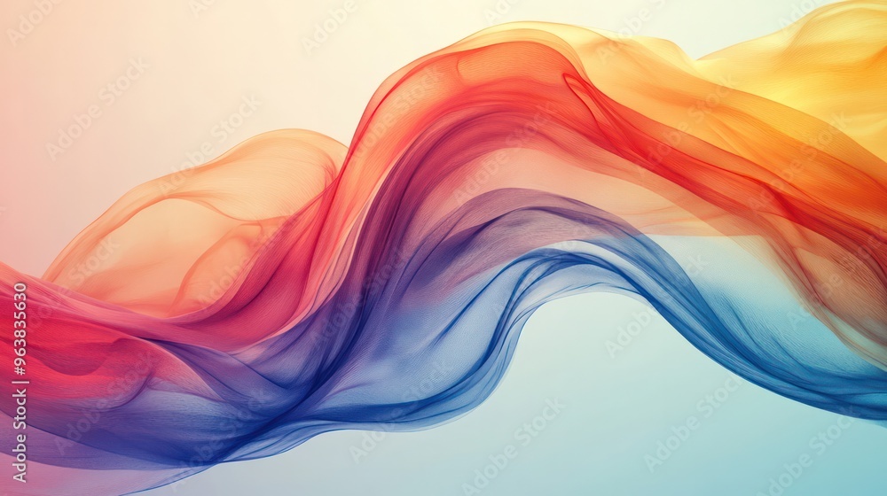 Poster a colorful, flowing piece of fabric with a blue, red, and yellow stripe. the colors are vibrant and 