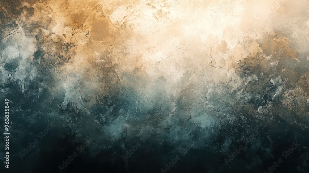 Poster a painting of a cloudy sky with a splash of yellow. the painting is abstract and has a moody atmosph