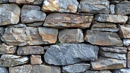 Obraz premium A close-up of a rough stone wall with a small green plant growing in a crack.