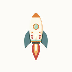 Colorful vector illustration of a retro spaceship launching into space.