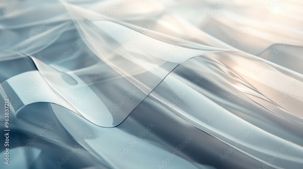 Leinwandbilder A piece of fabric with a wave pattern is shown in a blue and white color scheme. The image has a calm and serene mood, as the waves appear to be gently rolling in